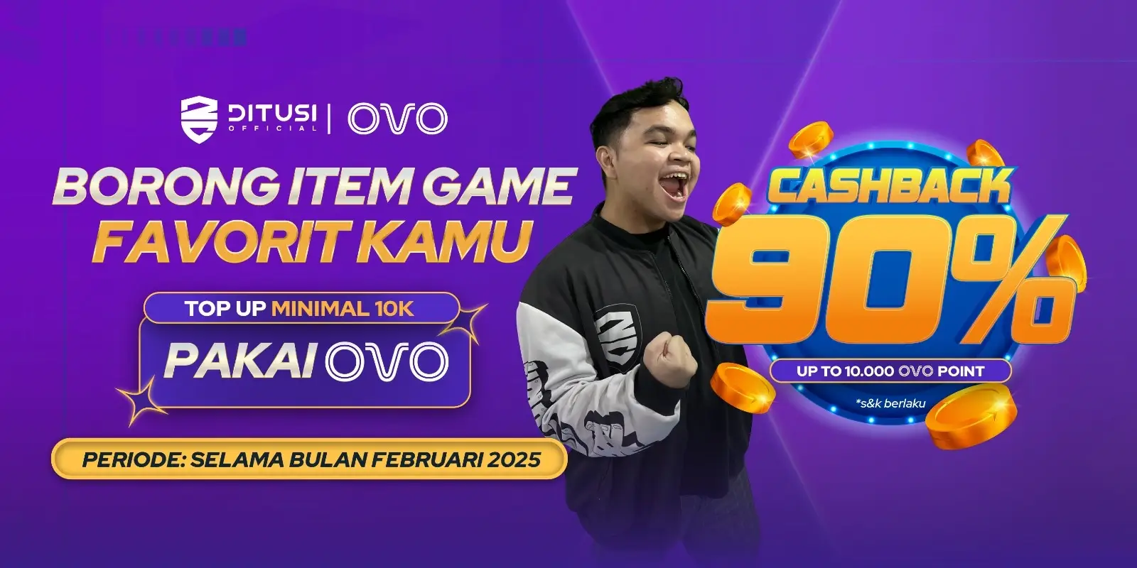 Top up game di DITUSI pakai OVO auto cashback 90% up to 10.000 ovo points 
