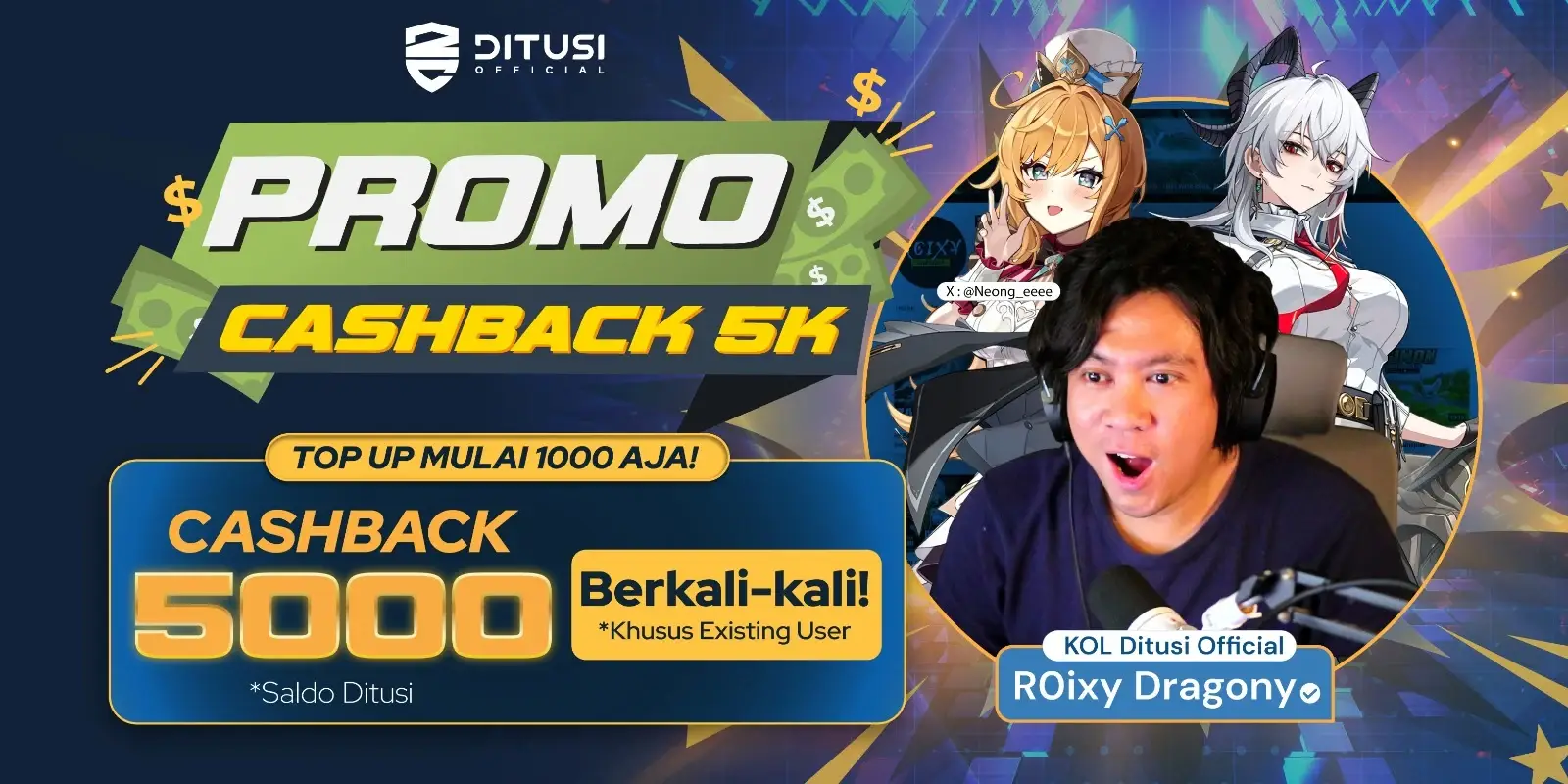 ? Top Up Mulai 1.000, Cashback 5.000 Bisa Berkali-Kali!