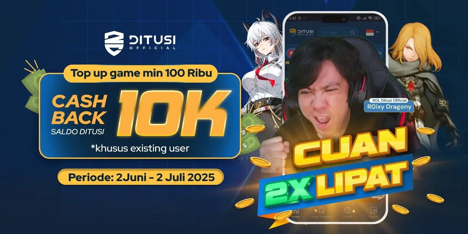 CUAN 2X LIPAT! - Top Up Sekali, Bonusnya Bisa Buat Top Up Lagi!
